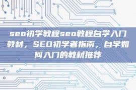 seo初学教程seo教程自学入门教材，SEO初学者指南，自学如何入门的教材推荐