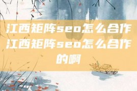 江西矩阵seo怎么合作江西矩阵seo怎么合作的啊