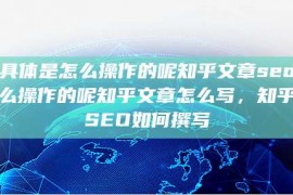 seo具体是怎么操作的呢知乎文章seo具体是怎么操作的呢知乎文章怎么写，知乎文章SEO如何撰写