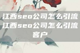 江西seo公司怎么引流江西seo公司怎么引流客户